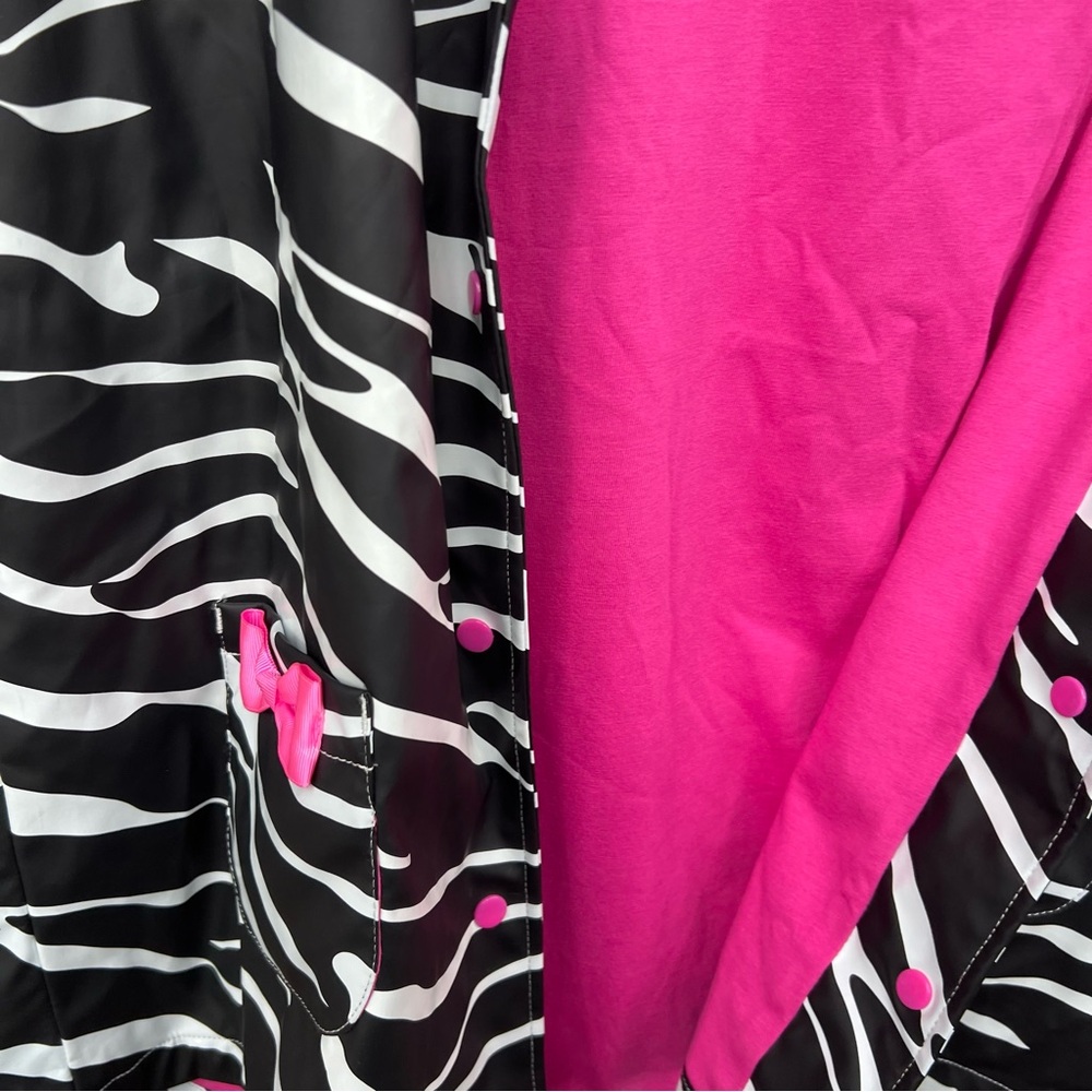 Hartstrings Black and White Zebra Print and Hot Pink Fleece Button Rain Jacket - Picture 3 of 5